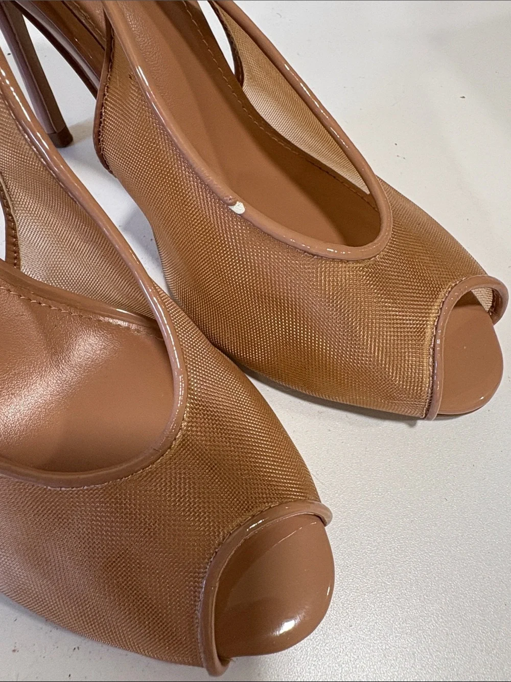 Steve Madden Prescott Tan Peep-Toe Slingback Heels